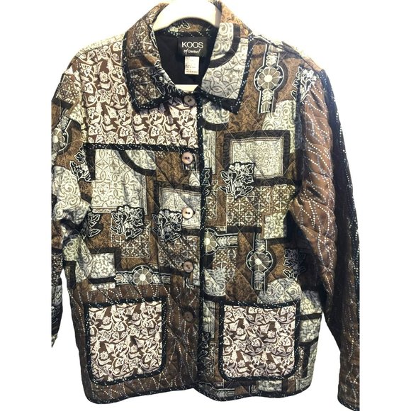 KOOS of Course Sz L Reversible Quilted Abstract Lightweight Silk Jacket - Picture 1 of 8